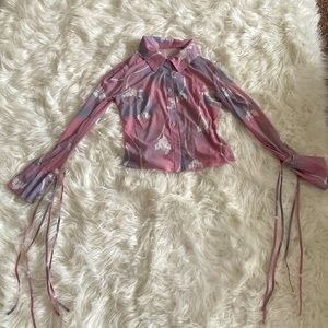 Women’s sheer button up blouse from SHEIN. Good quality. Still good condition.